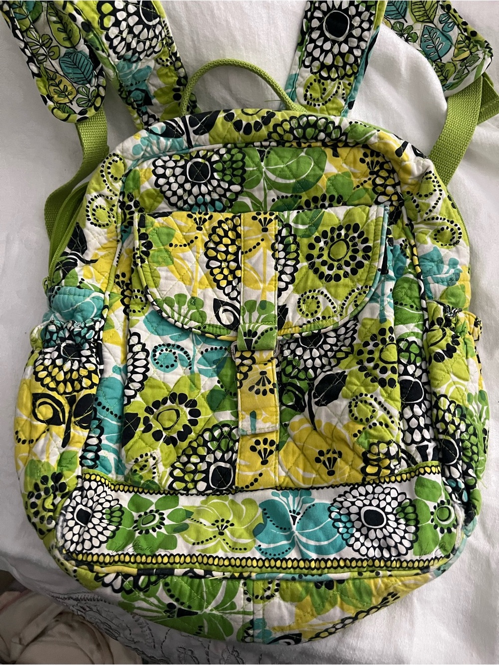 Vera Bradley Green Aqua Floral Quilted Backpack